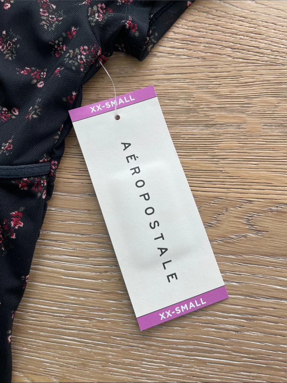 Aeropostale Black Floral‎ Trim Tie-Front Top